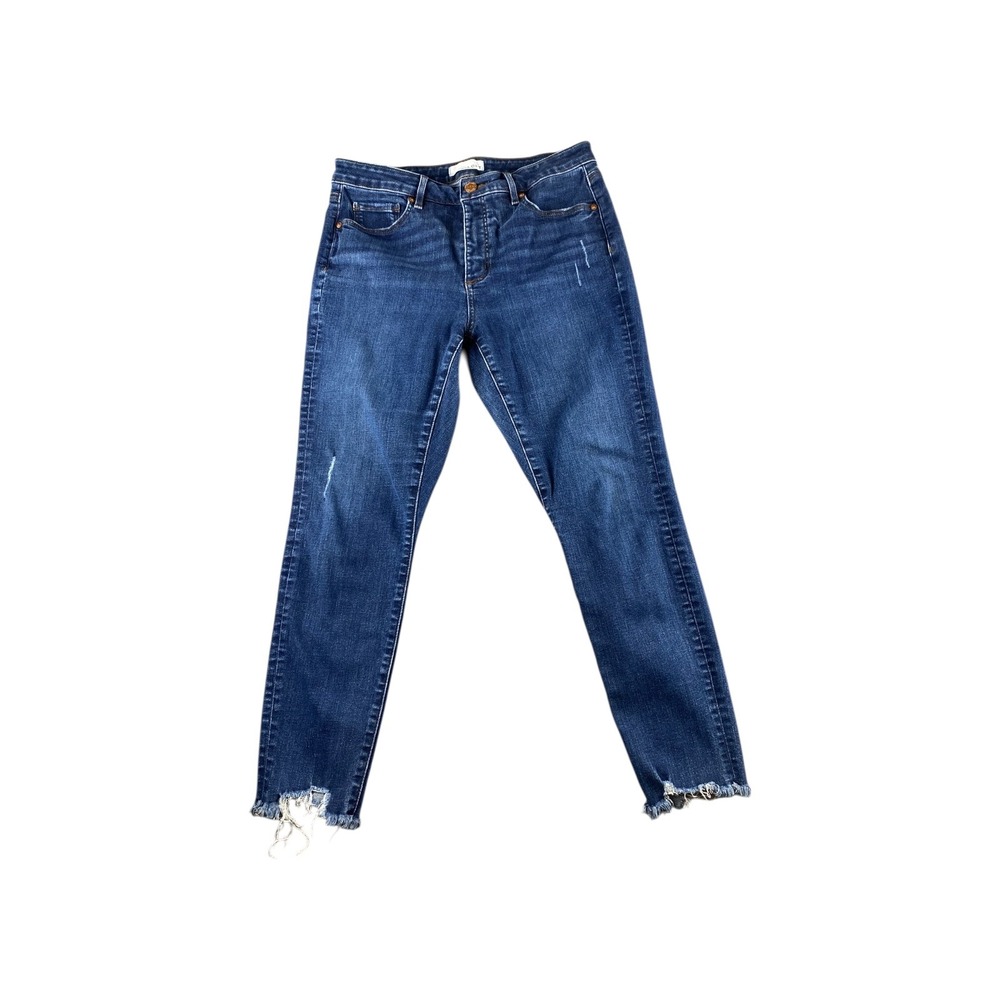 LOFT Curvy Skinny Jeans‎ Dark Wash Raw Hem Frayed Denim Blue Size 30 10